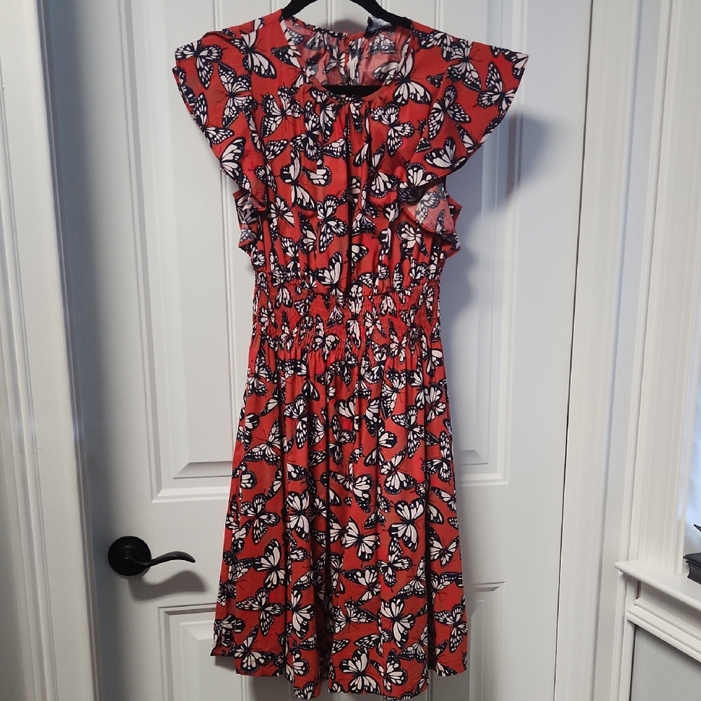 Kate Spade Red and Black Butterfly Midi Dress